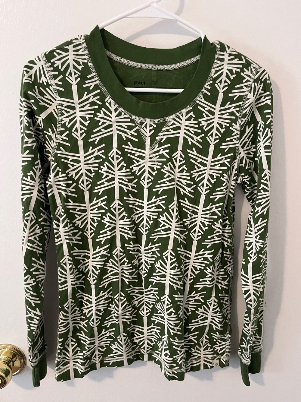 Pact Birch Trees Green Organic Cotton Long Sleeve Sleep Shirt Pajama Top Medium
